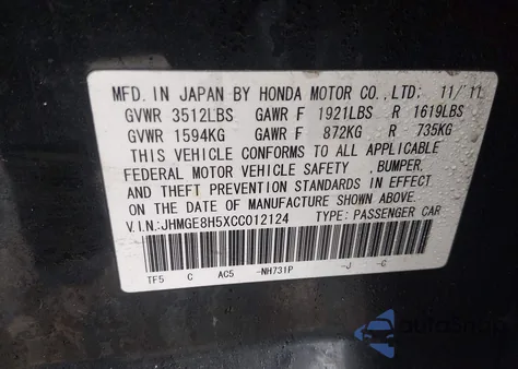 2012 Honda Fit Sport z USA, uszkodzony, nr VIN JHMGE8H5XCC012124